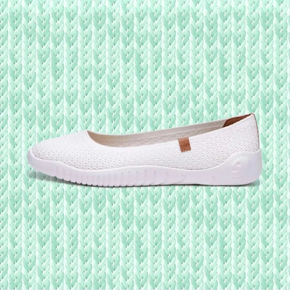 UIN Women's Ballet Slip On Casual Comfort Shoes (Pure White Knitted Menorca III)